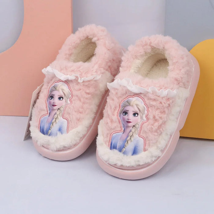 Fluffy Winter Slippers With Princess Elsa Patch