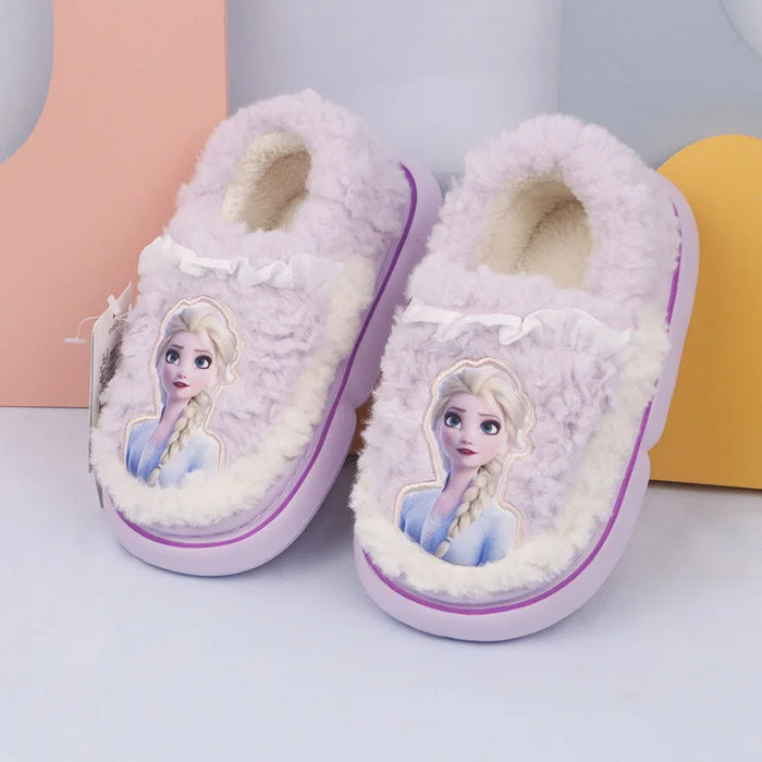 Fluffy Winter Slippers With Princess Elsa Patch