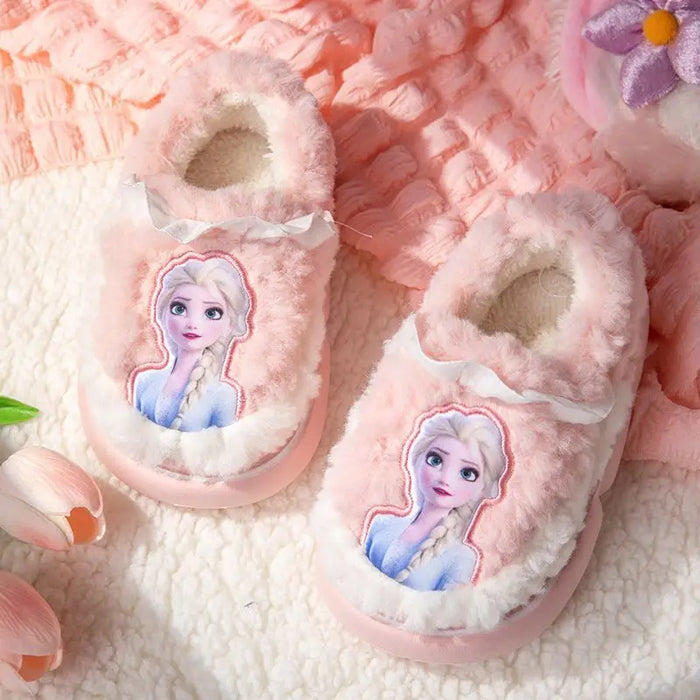 Fluffy Winter Slippers With Princess Elsa Patch