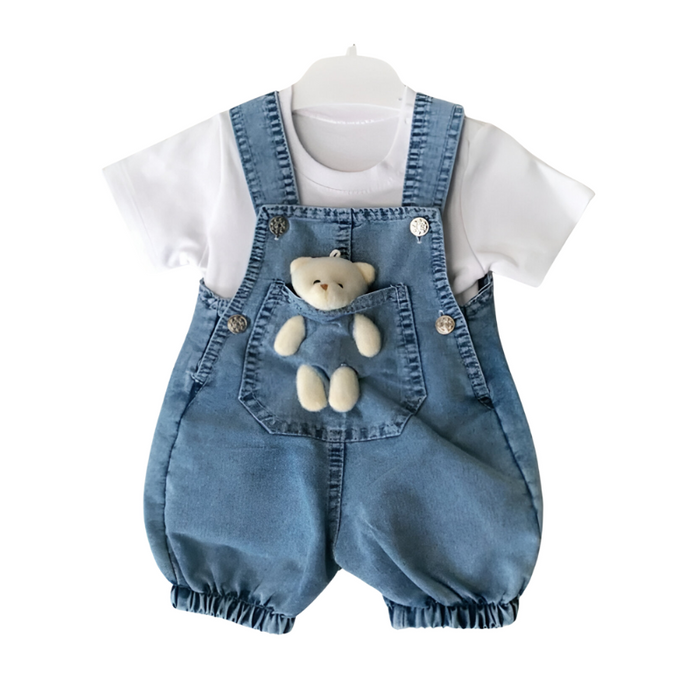 Denim Overall With Plush Bear Jumpsuit For Baby