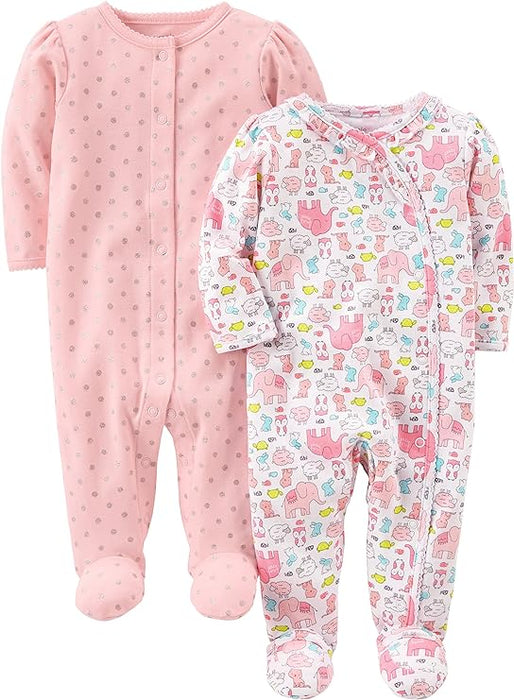 Floral and Polka Dot Baby Sleepers Pajamas Pack Of 2