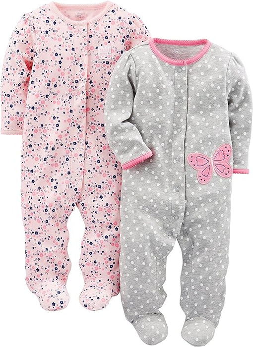 Floral and Polka Dot Baby Sleepers Pajamas Pack Of 2