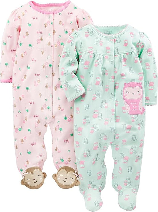 Floral and Polka Dot Baby Sleepers Pajamas Pack Of 2