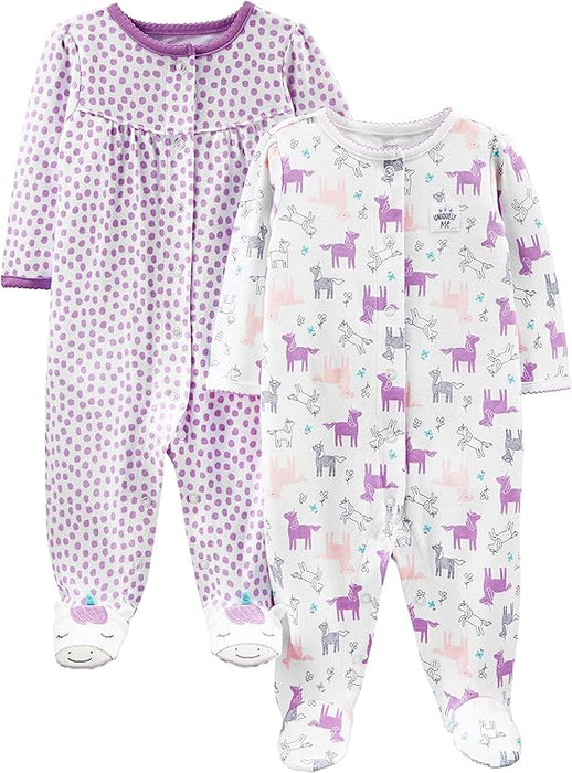 Floral and Polka Dot Baby Sleepers Pajamas Pack Of 2