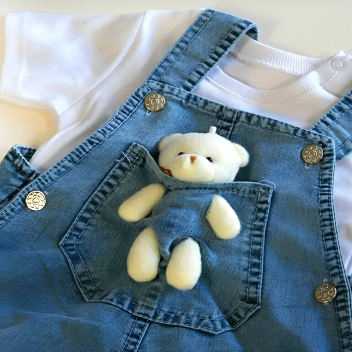 Denim Overall With Plush Bear Jumpsuit For Baby