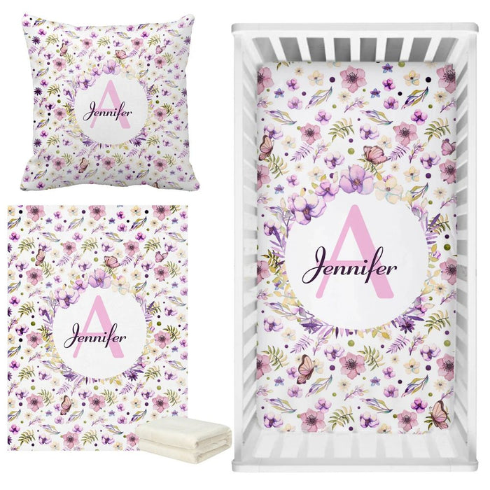 3 Piece Custom Floral Crib Bedding Set