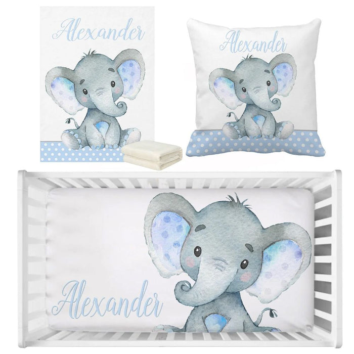 3 Piece Custom Name Elephant Crib Bedding Set