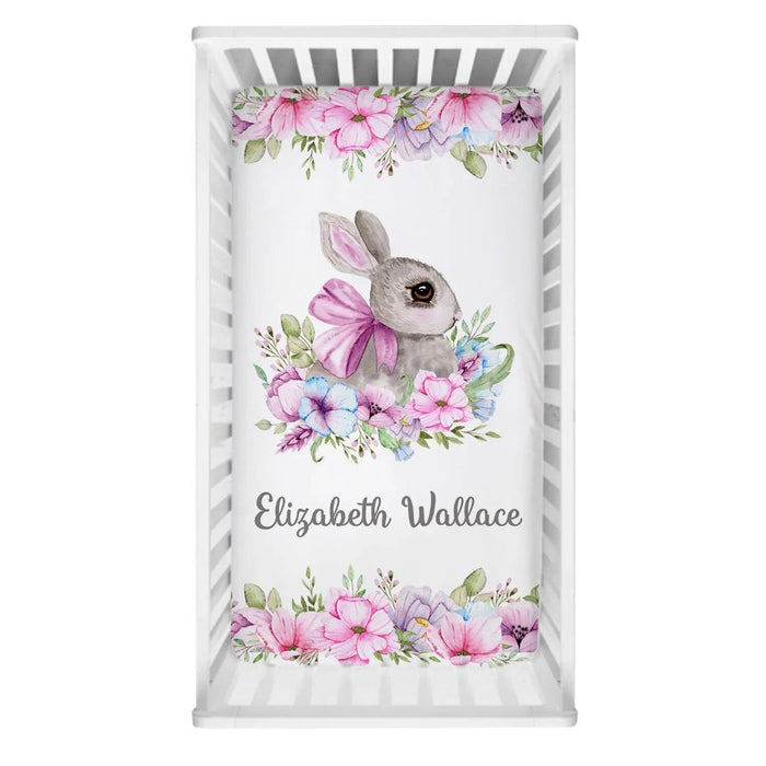 3 Piece Custom Name Floral Bunny Bedding Set