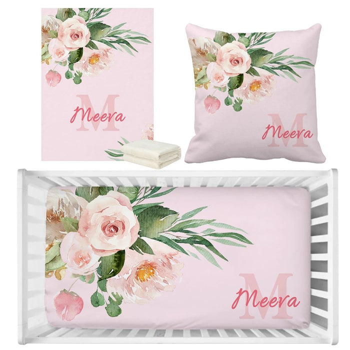 3 Piece Custom Name Flowers Bedding Set