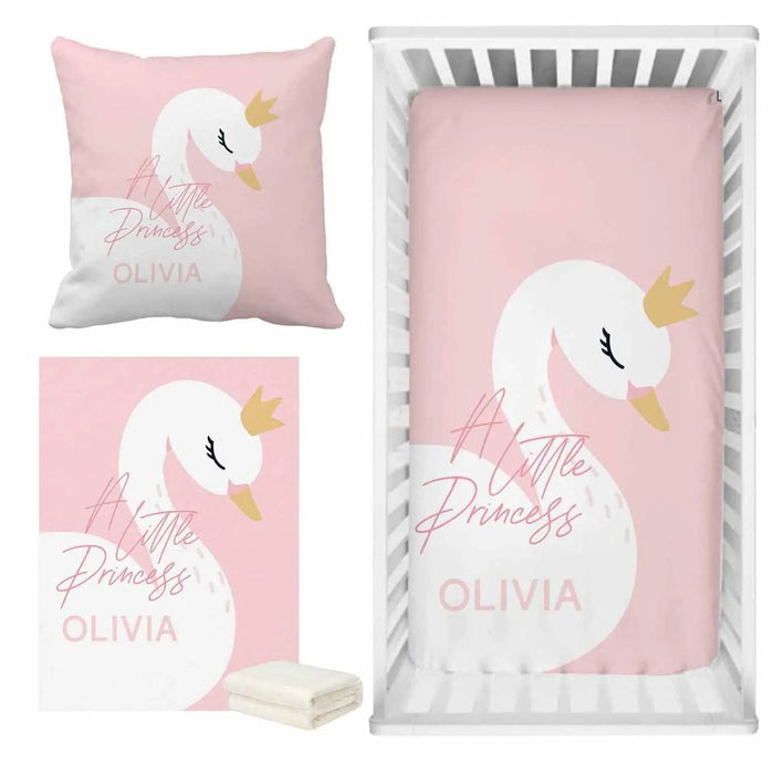 3 Piece Custom Name Swan Crib Bedding Set