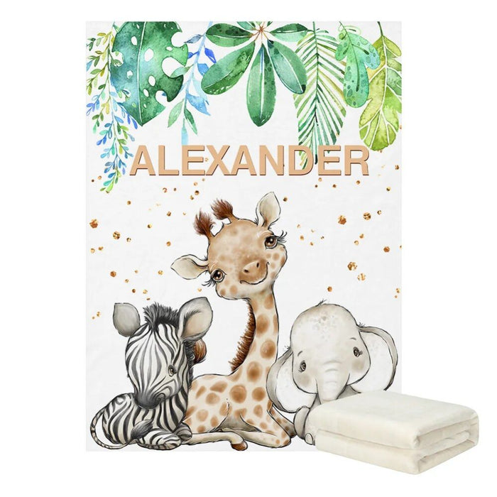 3 Piece Personalized Jungle Animals Bedding Set