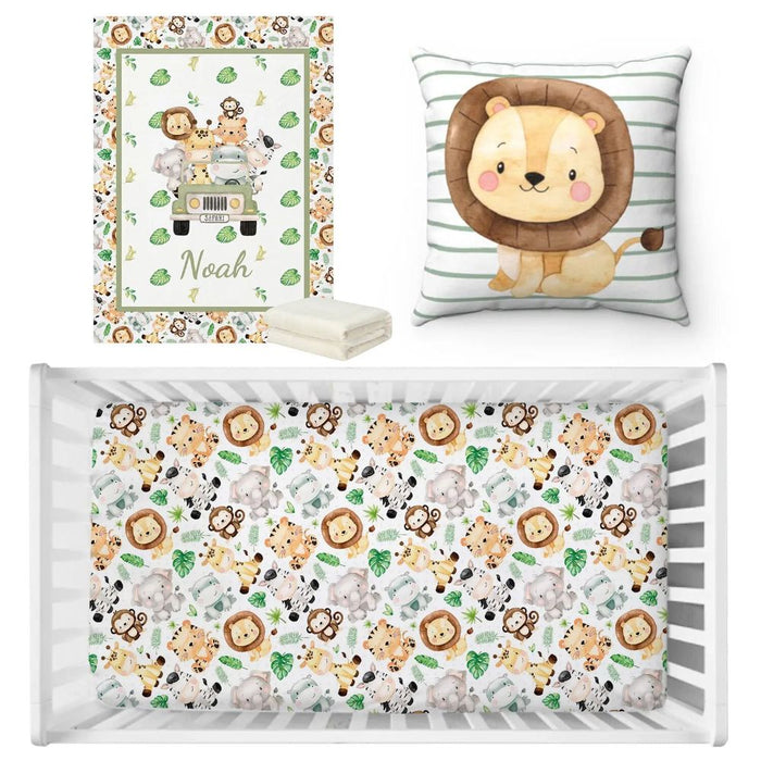 3 Piece Personalized Jungle Animals Crib Bedding Set