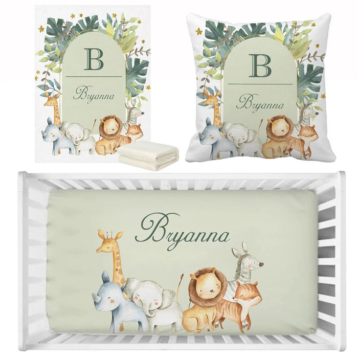 3 Piece Personalized Jungle Animals Toddler Gift Bedding Set