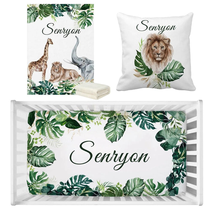 3 Piece Personalized Jungle Greenery Leaves Bedding Set