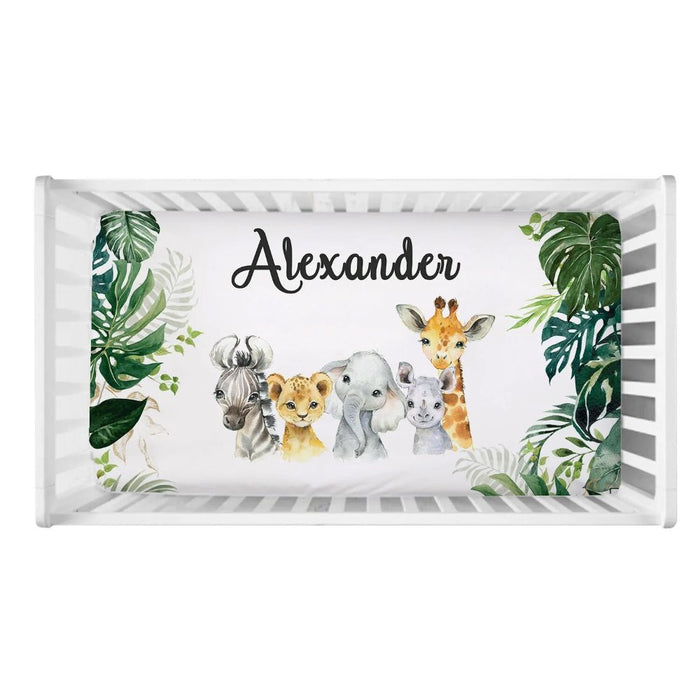 3 Piece Personalized Name Jungle Animals Bedding Set