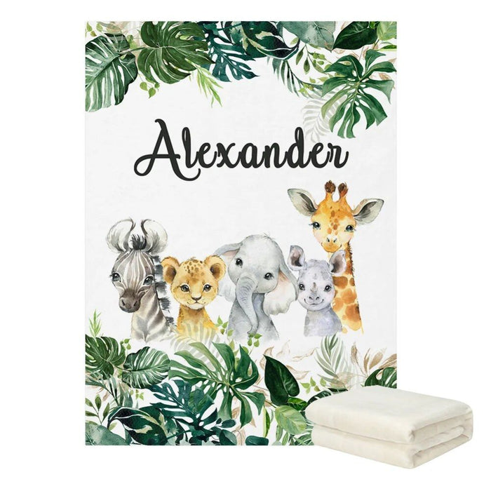 3 Piece Personalized Name Jungle Animals Bedding Set