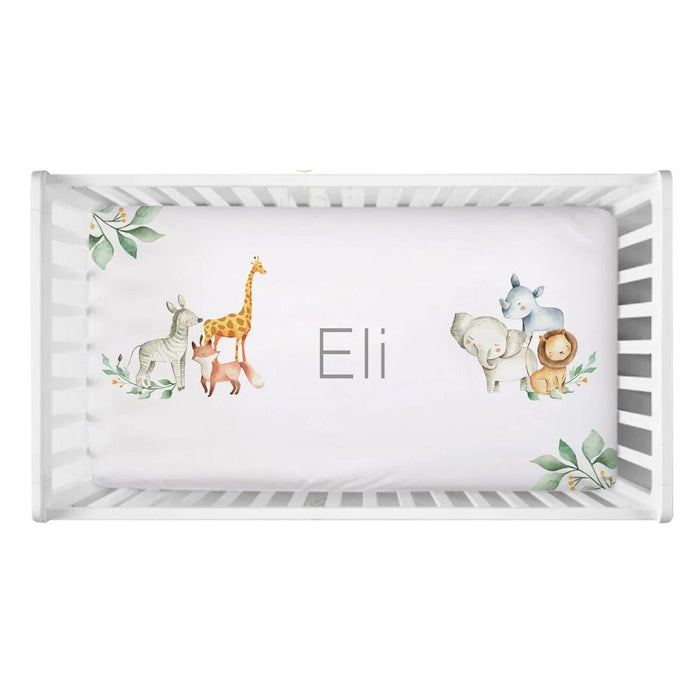 3 Piece Personalized Name Jungle Animals Crib Bedding Set