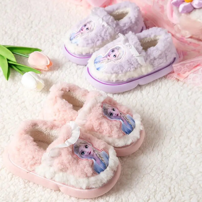 Fluffy Winter Slippers With Princess Elsa Patch