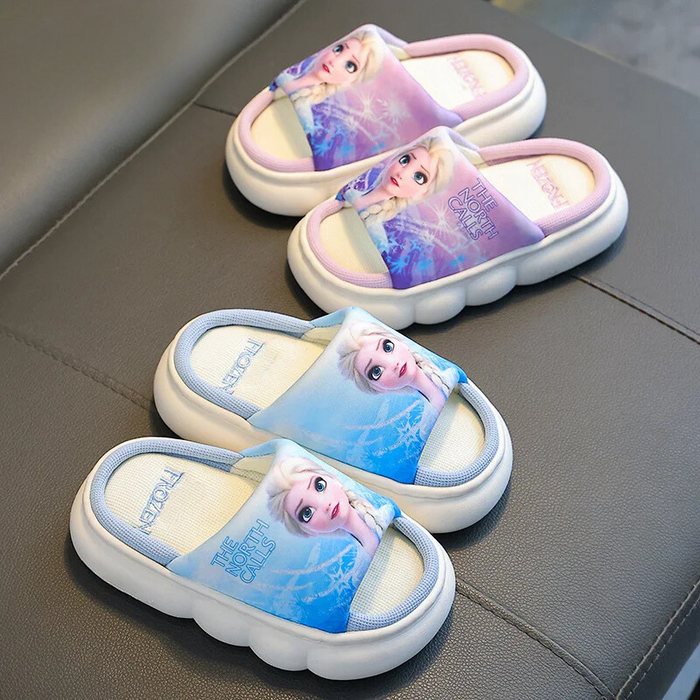 Soft Slide Slippers With Frozen Princess Elsa Print