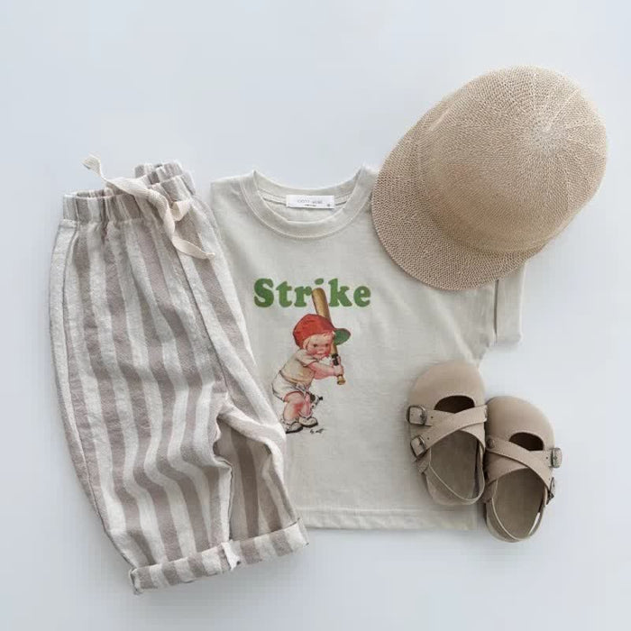 Baby Striped Drawstring Casual Pants