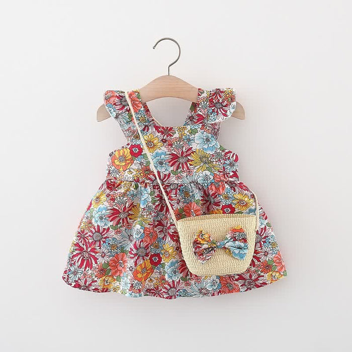 Baby Ruffled Florals Dress With Bag