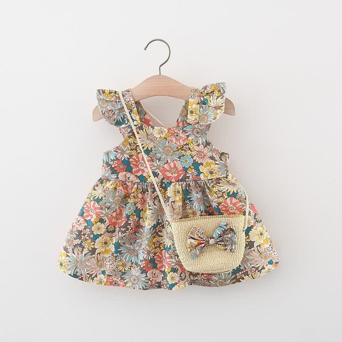 Baby Ruffled Florals Dress With Bag