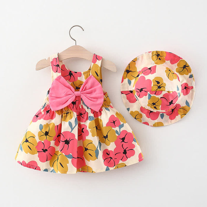 Baby Bowknot Florals Dress With Hat