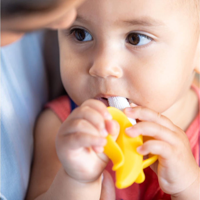 Banana Shaped Baby Teether With Soft Bristles