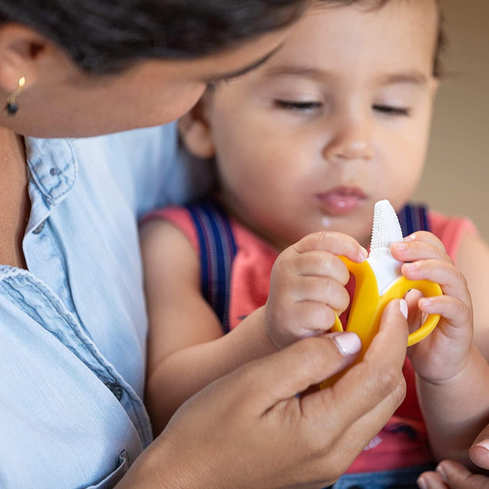 Banana Shaped Baby Teether With Soft Bristles