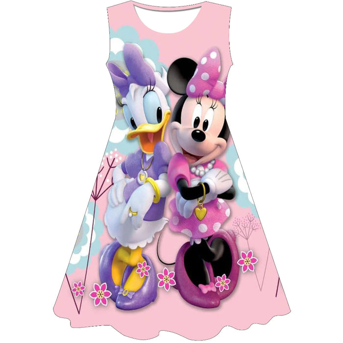 Pastel Hued Cartoon Duo A Line Dress