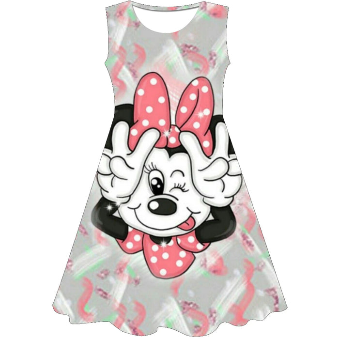 Pastel Hued Cartoon Duo A Line Dress