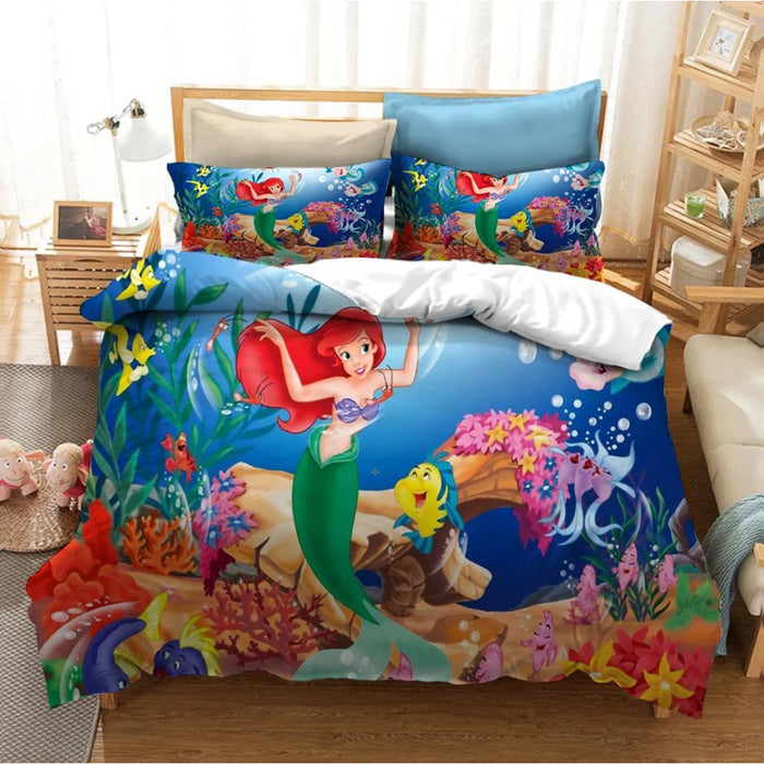 Cartoon Mermaid Printed Bedding Set