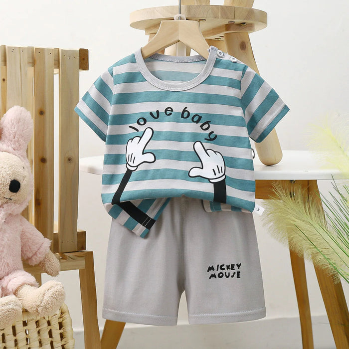 Cartoon Patched Multicolored Striped Set