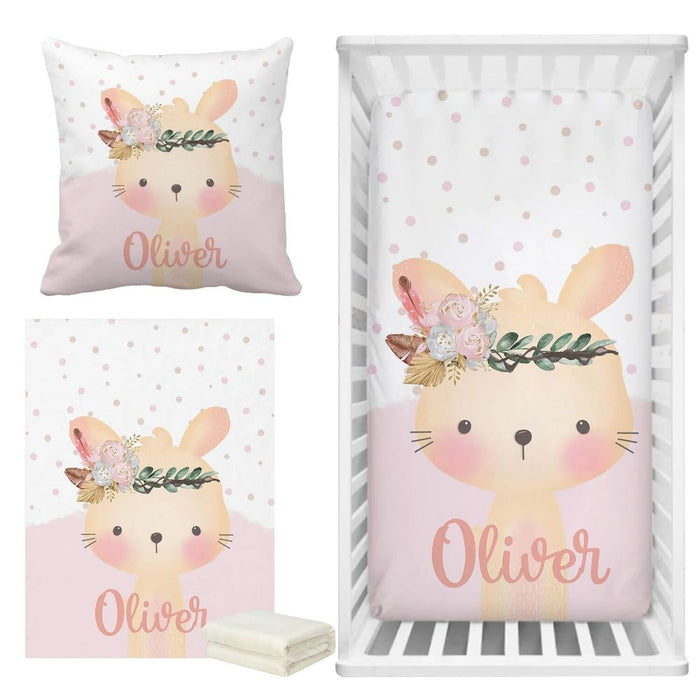 Custom Name Boho Bunny Bedding Set