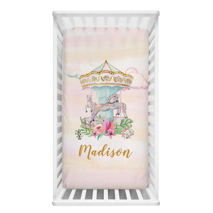 Custom Name Floral Carousel Bedding Set