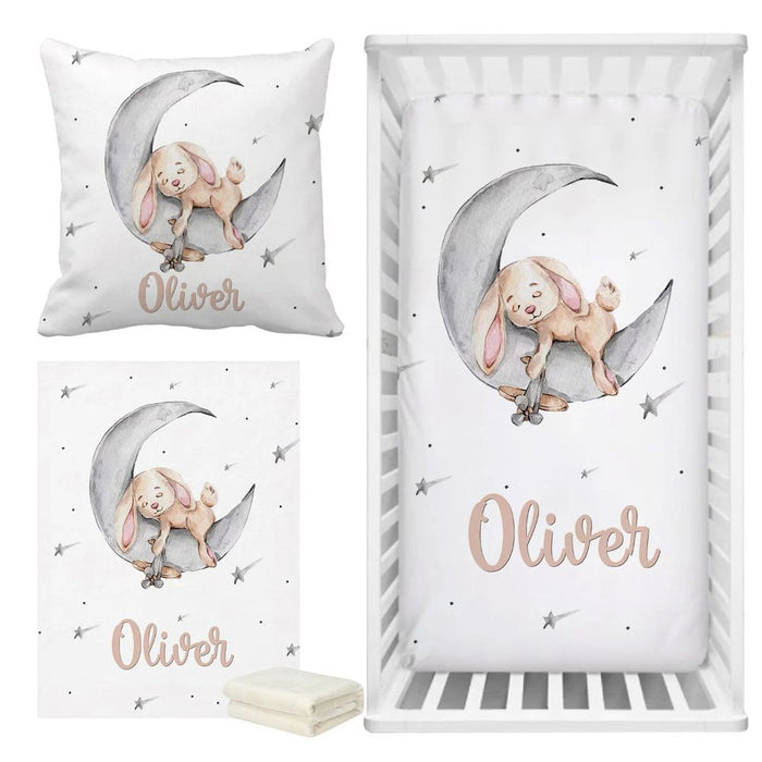 Custom Name Sleeping Bunny Crib Bedding Set