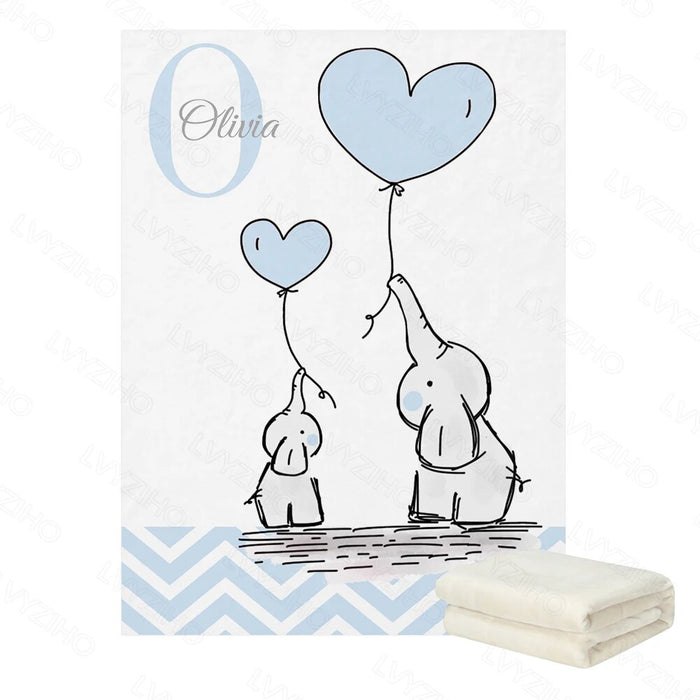 Elephant And Balloon Printed Personalized Name Blanket