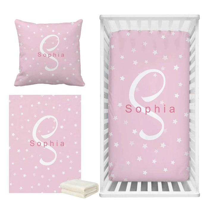 3 Pieces Name And Monogram Color Star Bedding Set