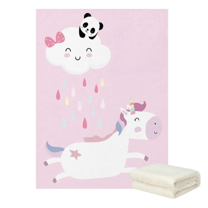 Personalized Cartoon Unicorn And Panda Fleece Blanket