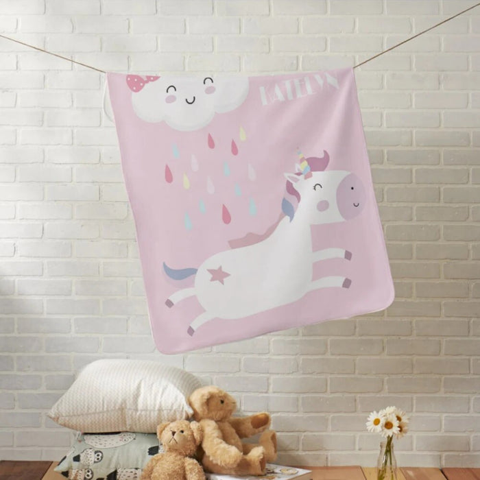 Personalized Cartoon Unicorn And Panda Fleece Blanket