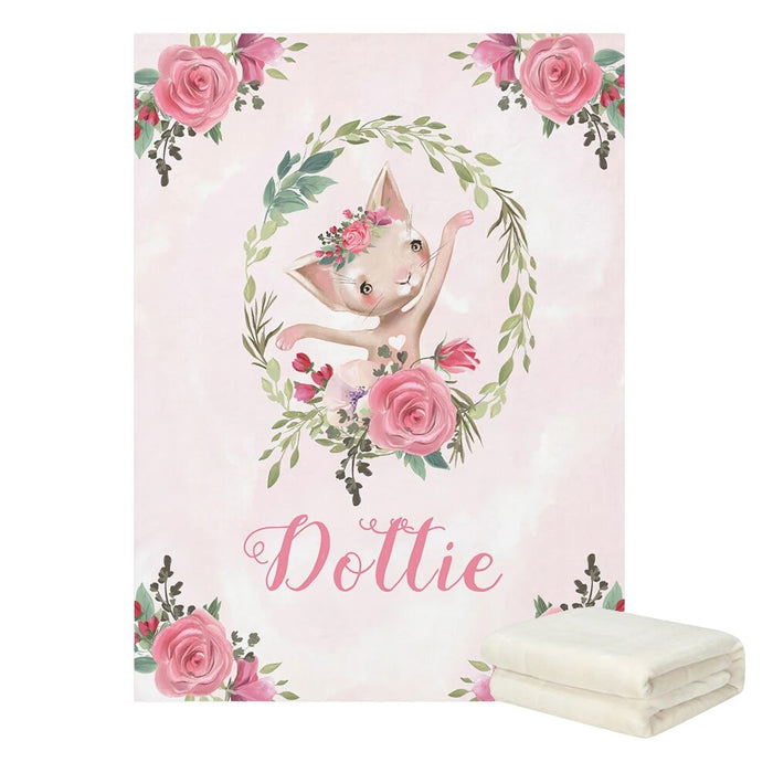 Personalized Name Ballet Dancing Kitten Crown Blanket