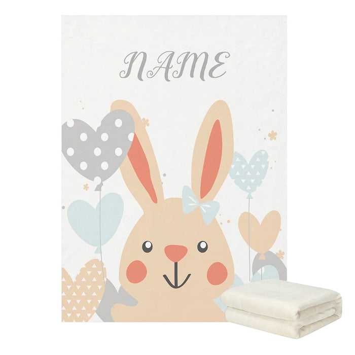 Personalized Name Rabbit And Balloon Blanket