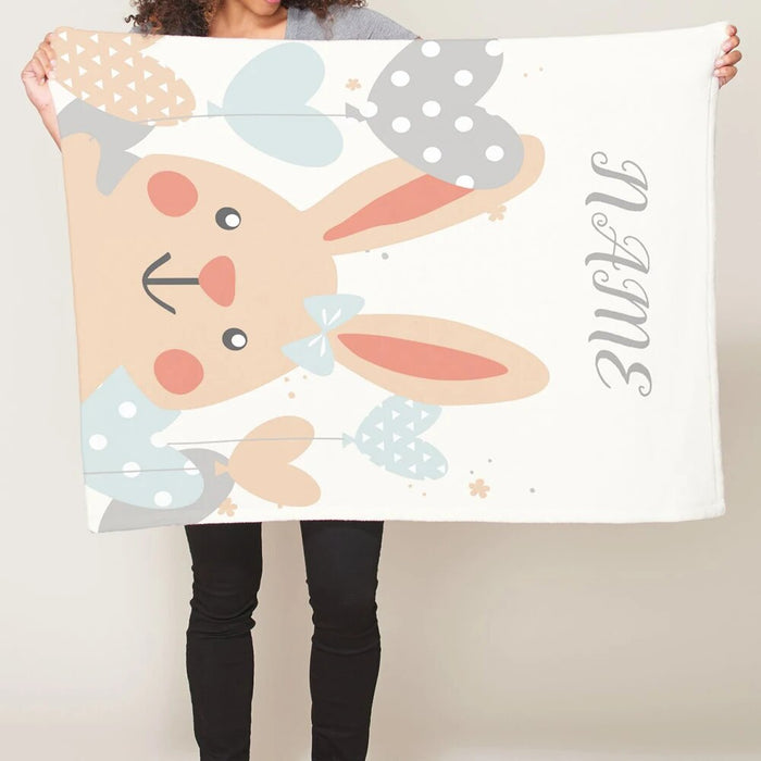 Personalized Name Rabbit And Balloon Blanket