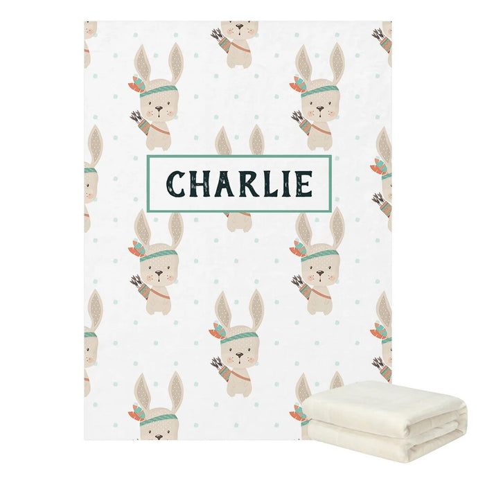 Personalized Name Rabbit And Bear Printed Blanket