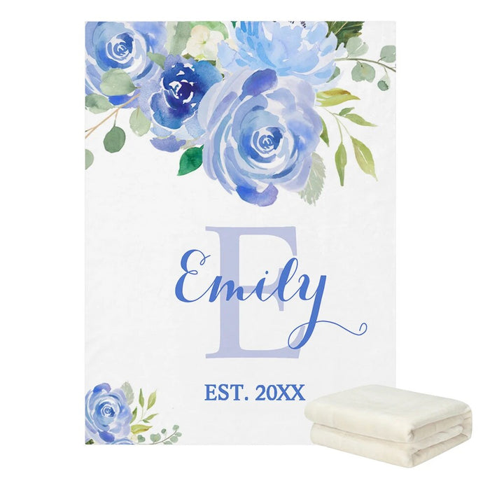 Personalized Name Watercolor Floral Blanket