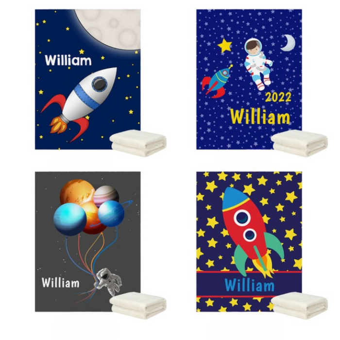 Personalized Space Rocket Kids Blanket