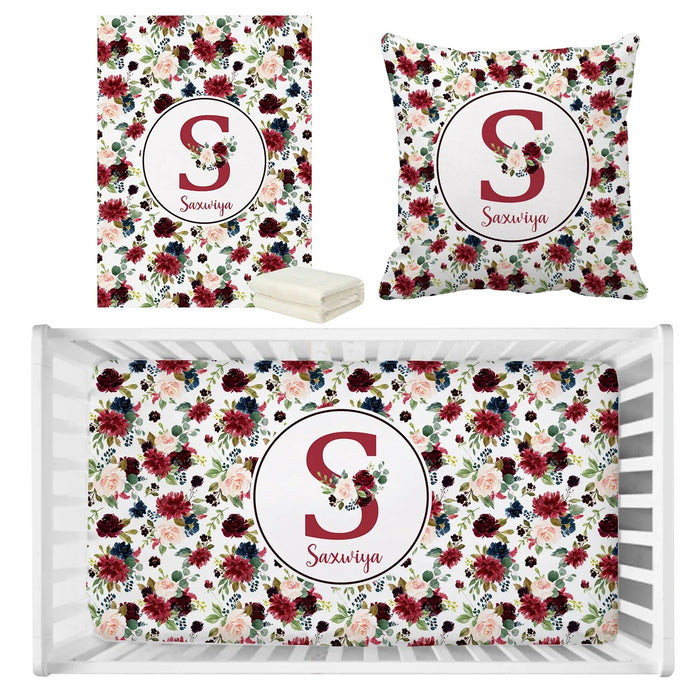 Personalized Watercolor Floral Bedding Set