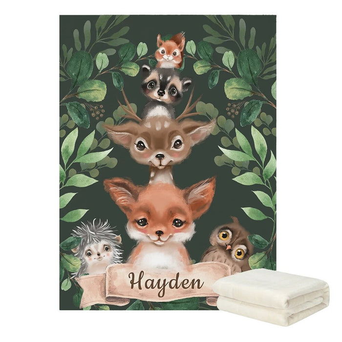 Personalized Woodland Animals Name Blanket For Kids