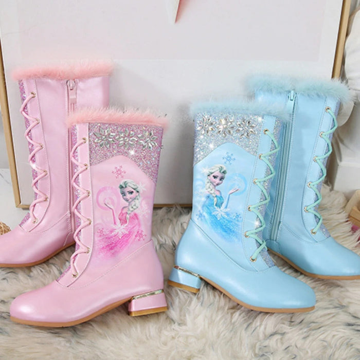 Princess Elsa Printed Laced Long Boots