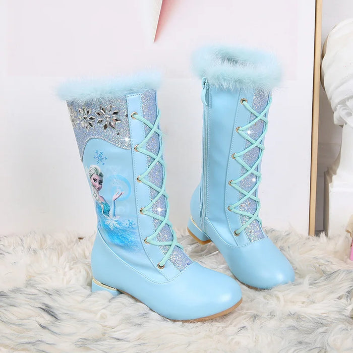 Princess Elsa Printed Laced Long Boots